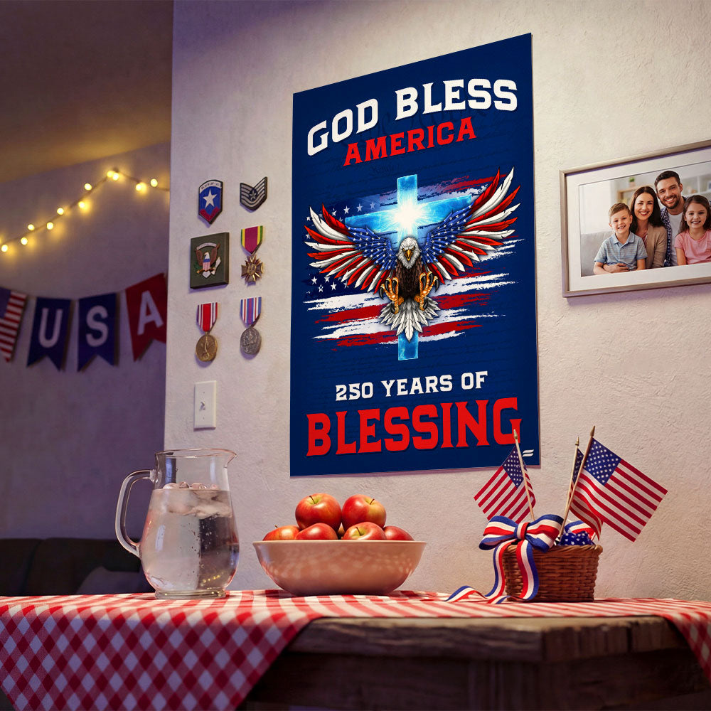 America 250th Canvas Wall Art, God Bless America with Eagle Cross Decor