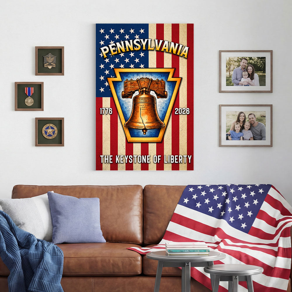 250th Anniversary Canvas Wall Art, Keystone of Liberty Patriotic Decor