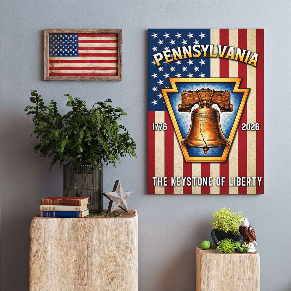 250th Anniversary Canvas Wall Art, Keystone of Liberty Patriotic Decor