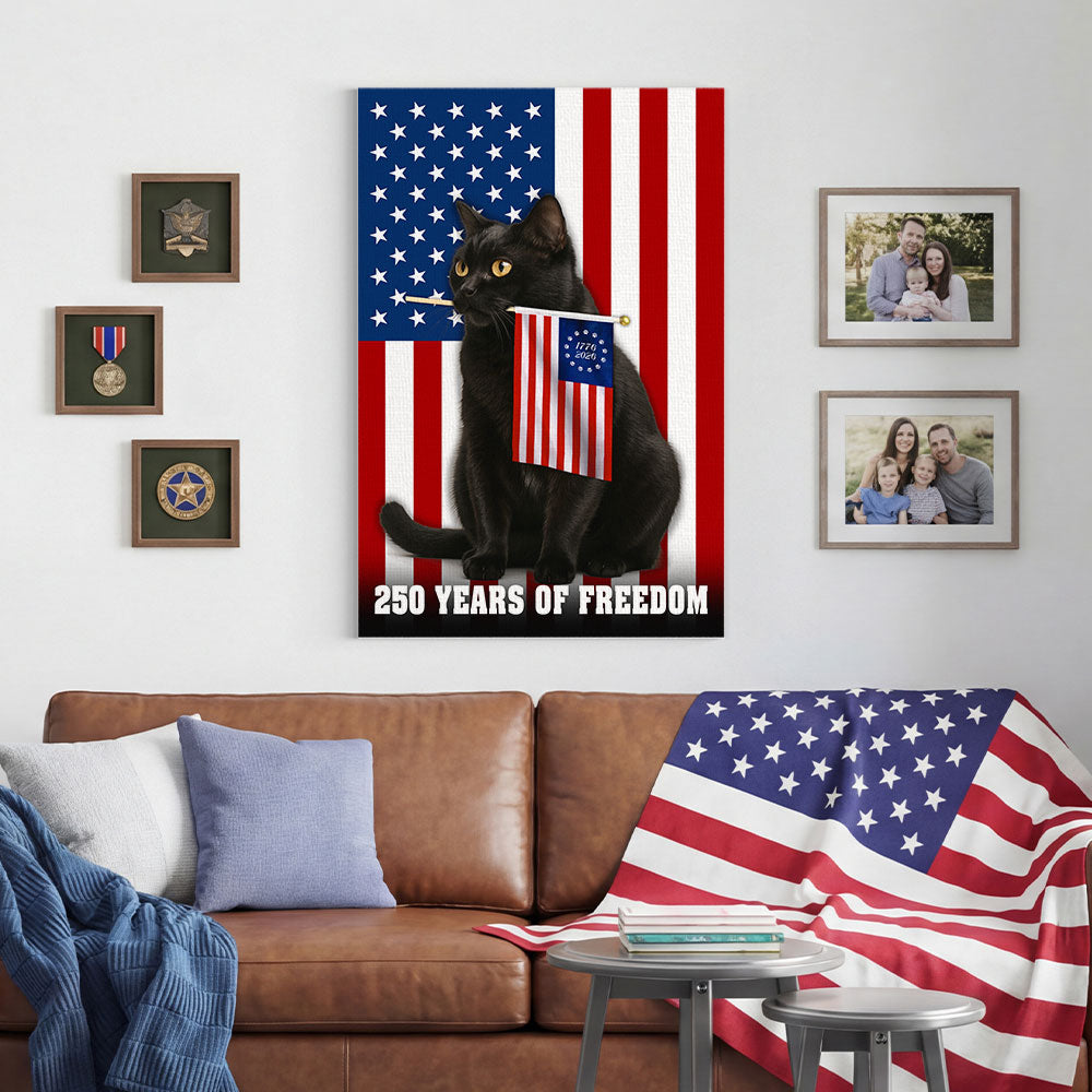 Black Cat Canvas Wall Art, 250 Years of Freedom Historic USA Decor