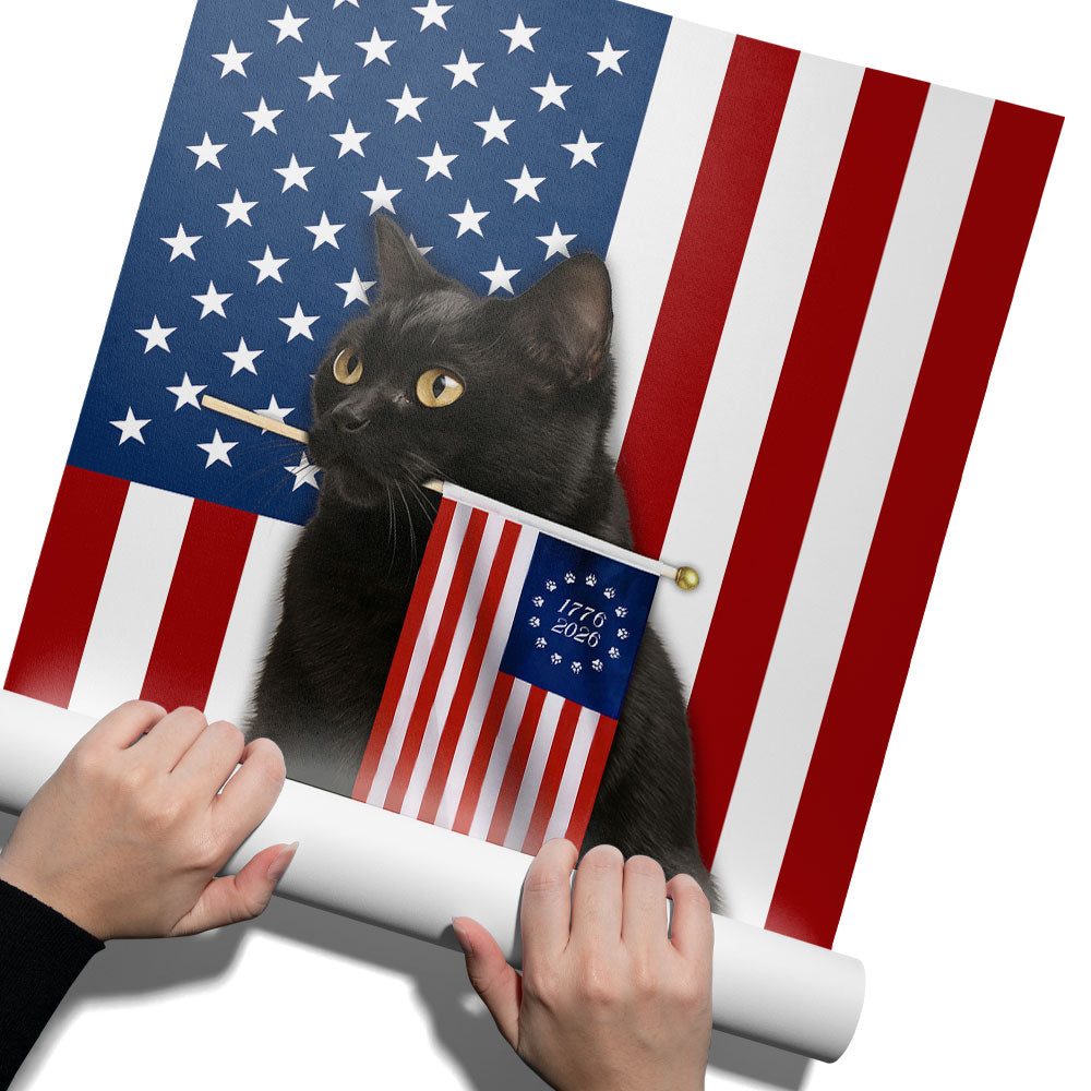 Black Cat Canvas Wall Art, 250 Years of Freedom Historic USA Decor