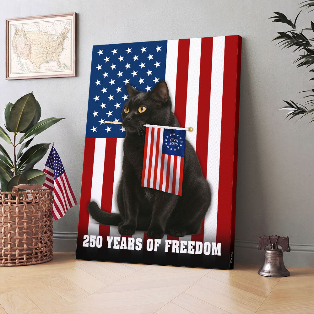 Black Cat Canvas Wall Art, 250 Years of Freedom Historic USA Decor