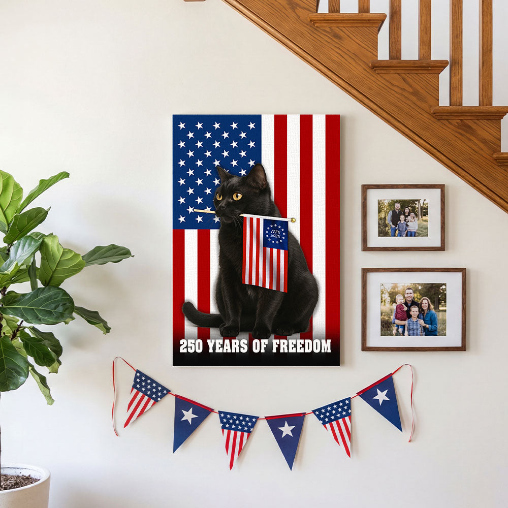 Black Cat Canvas Wall Art, 250 Years of Freedom Historic USA Decor