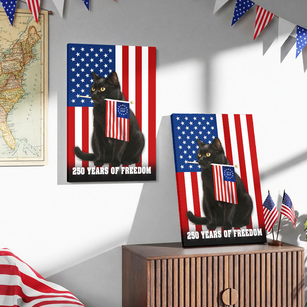 Black Cat Canvas Wall Art, 250 Years of Freedom Historic USA Decor