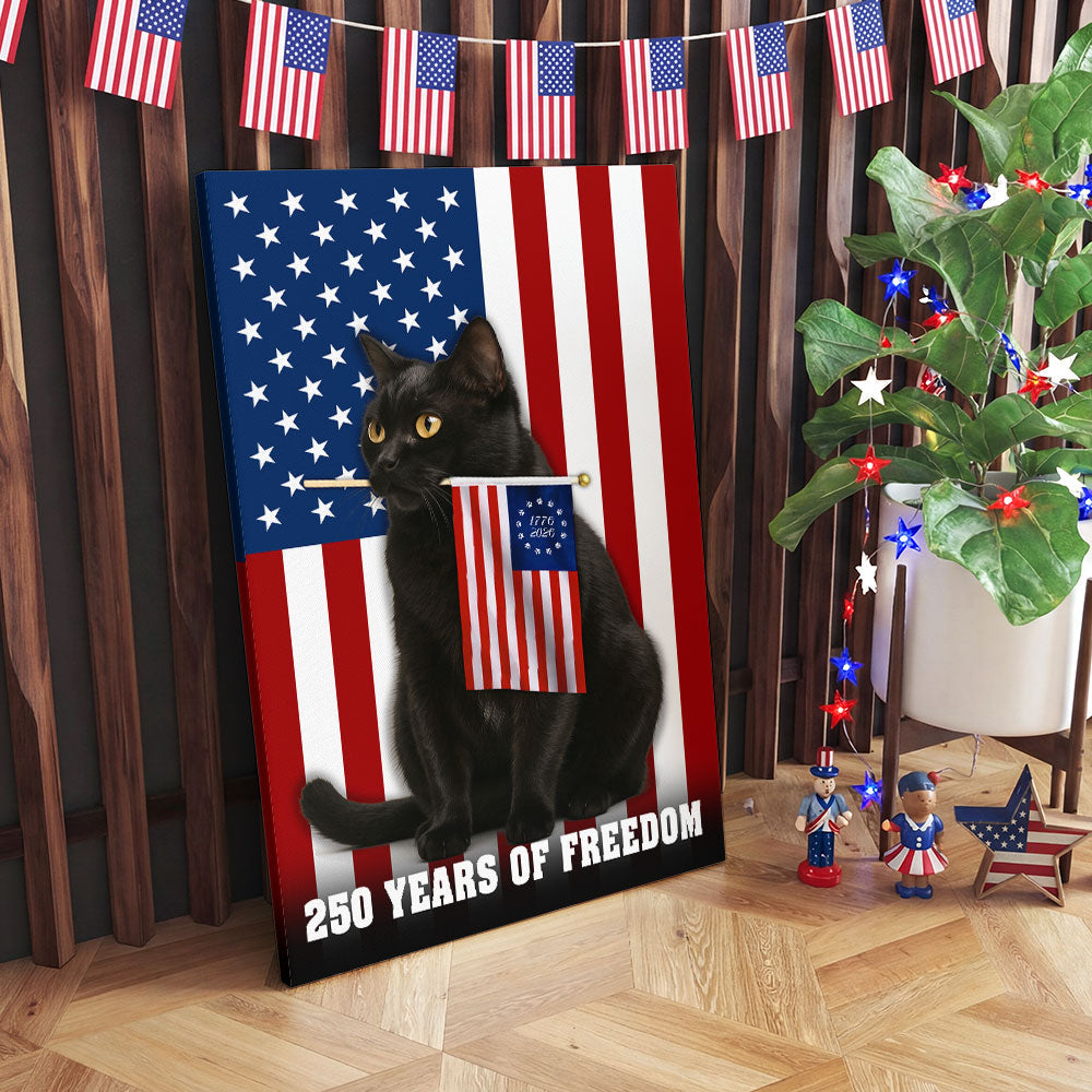 Black Cat Canvas Wall Art, 250 Years of Freedom Historic USA Decor