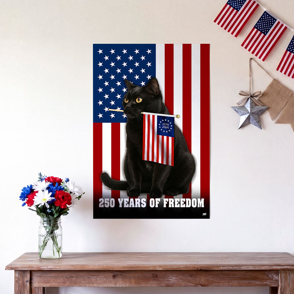 Black Cat Canvas Wall Art, 250 Years of Freedom Historic USA Decor