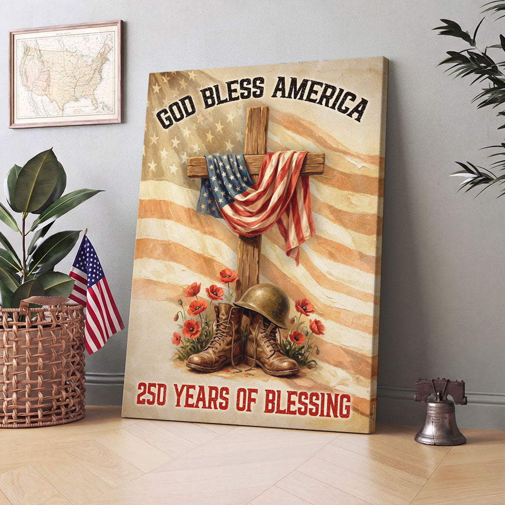 250 Years of Blessing Canvas Wall Art, God Bless America Christian Decor