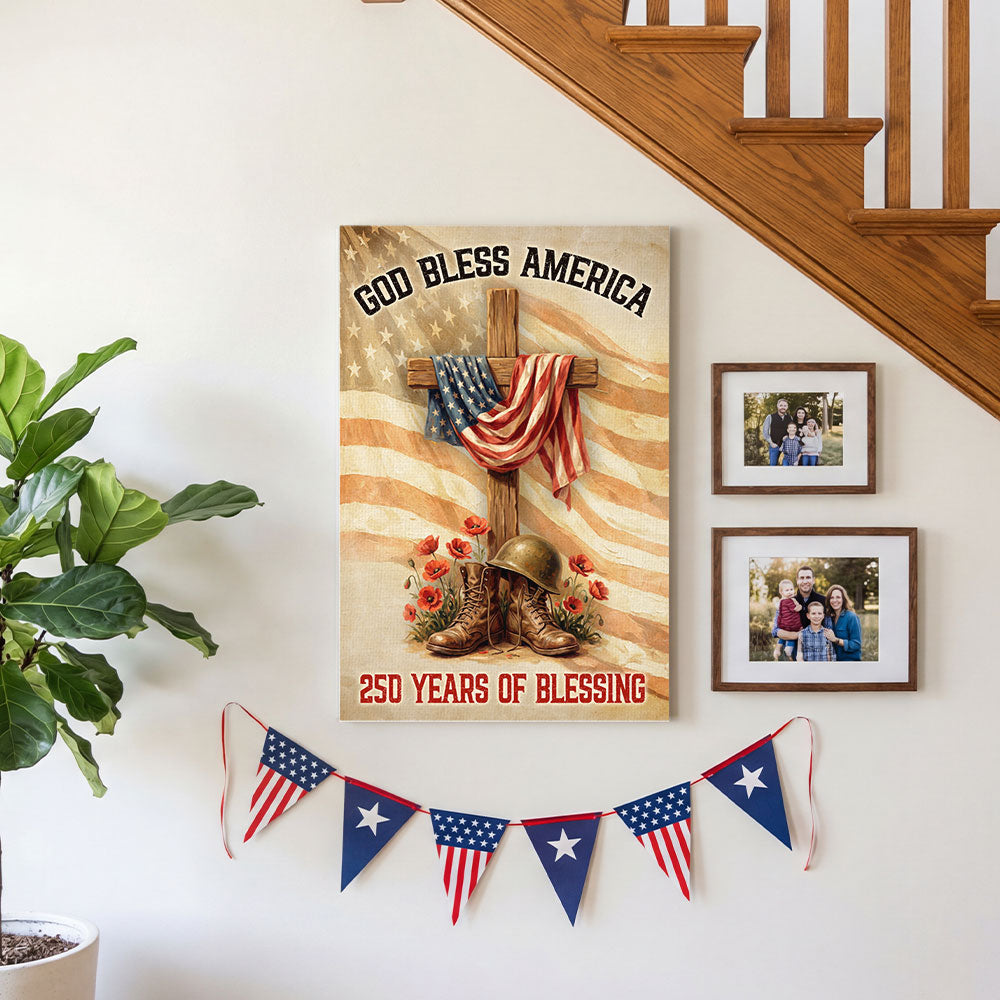 250 Years of Blessing Canvas Wall Art, God Bless America Christian Decor