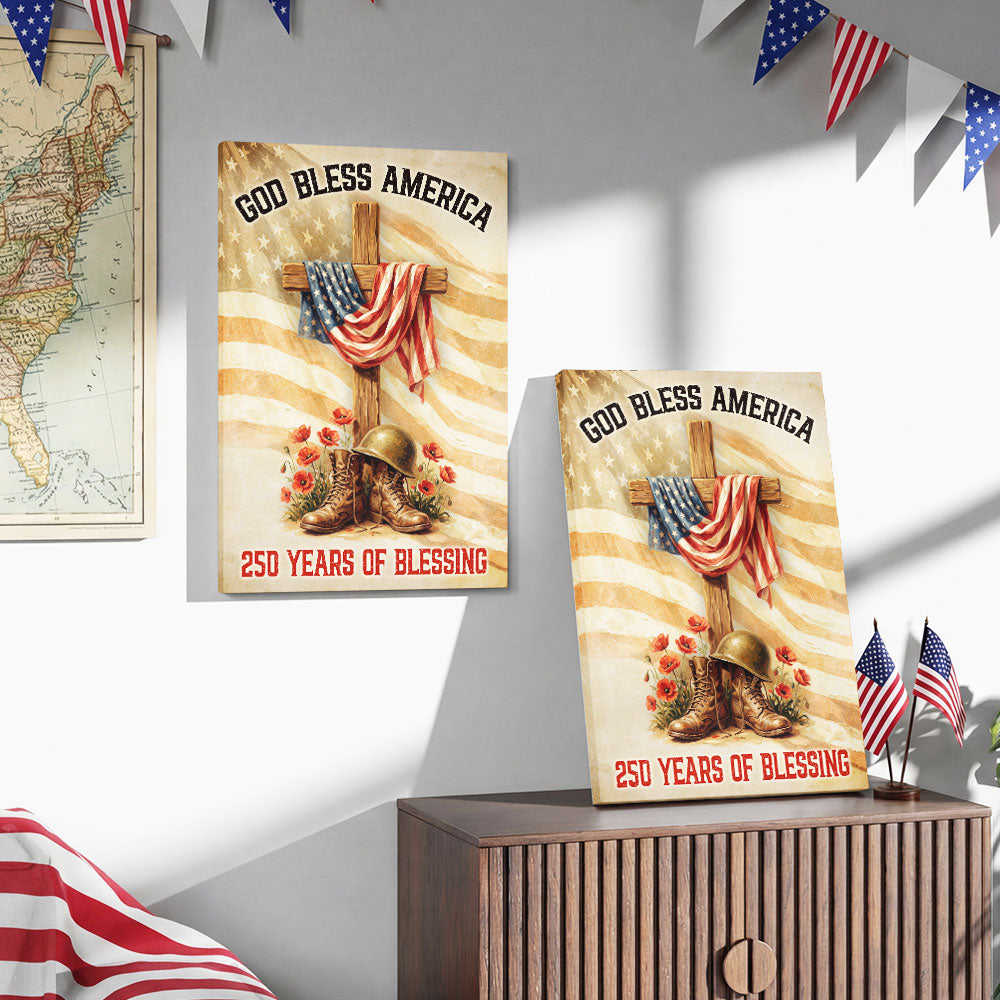 250 Years of Blessing Canvas Wall Art, God Bless America Christian Decor