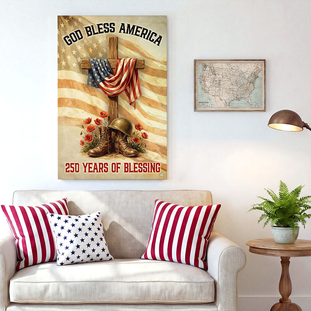 250 Years of Blessing Canvas Wall Art, God Bless America Christian Decor
