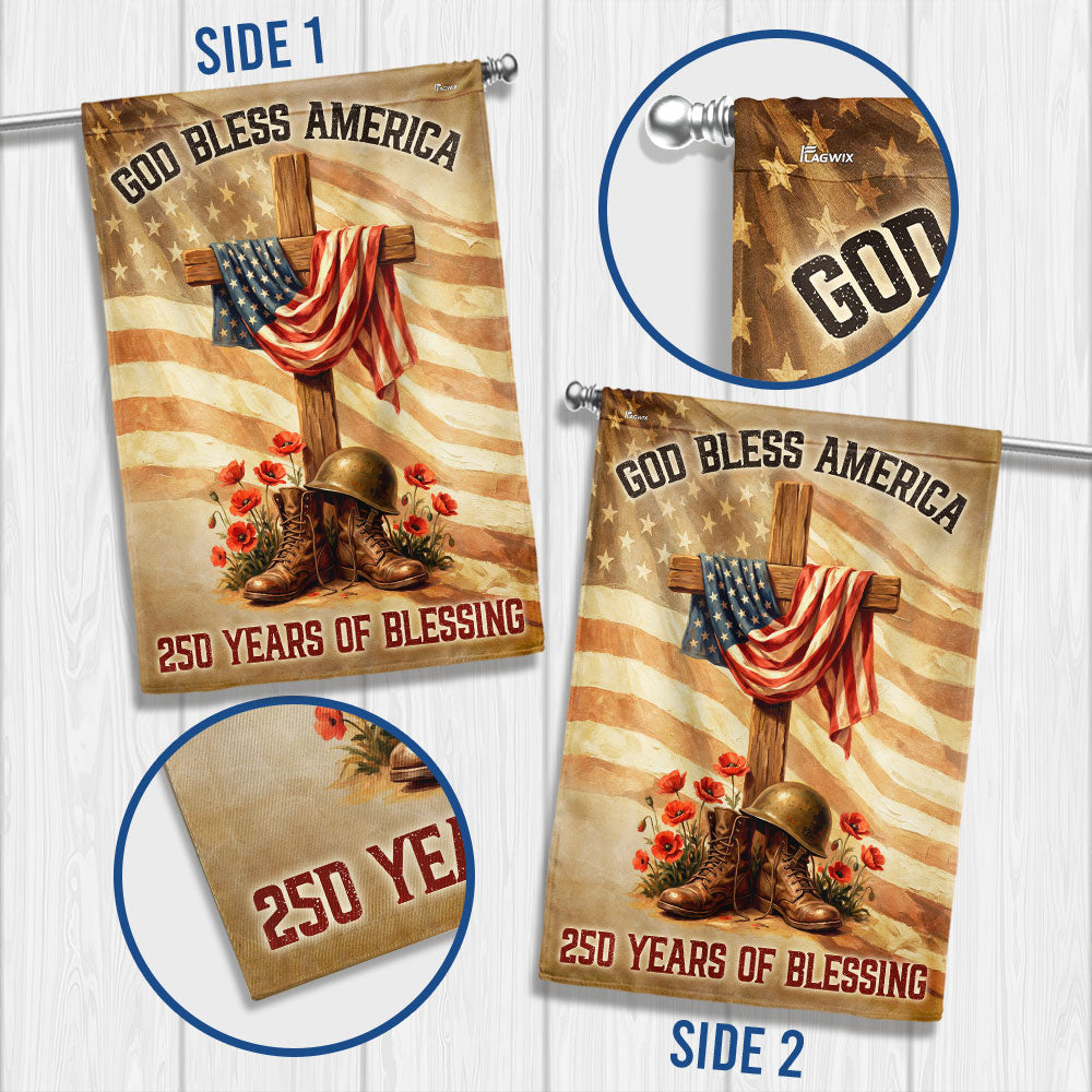 250 Years of Blessing Flag, Memorial Day Patriotic Cross American Flag