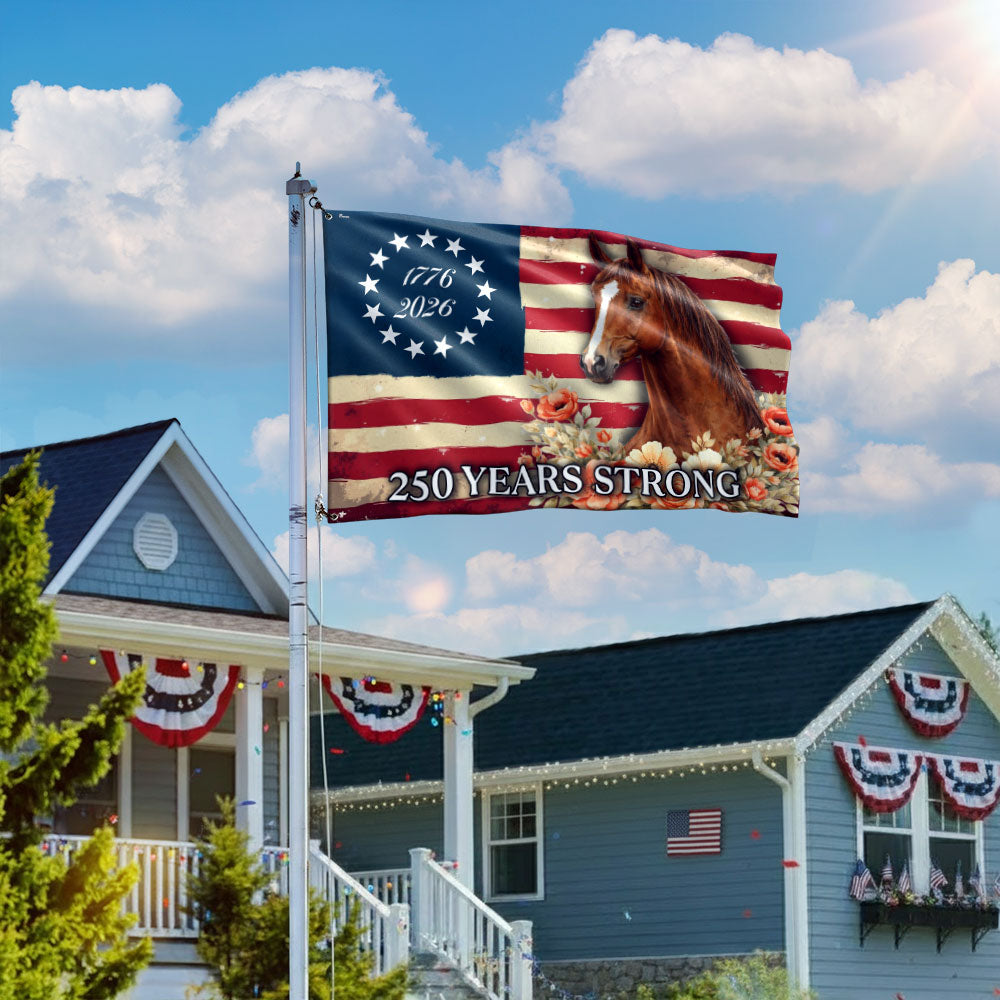 Horse American Grommet Flag, 250 Years Strong Horse Farmhouse Decor