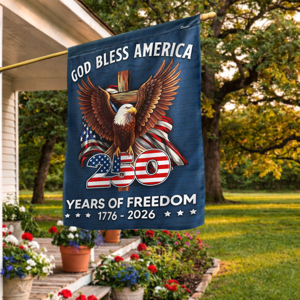 250 Years of Freedom Flag, 1776 2026 God Bless America Cross US Flag