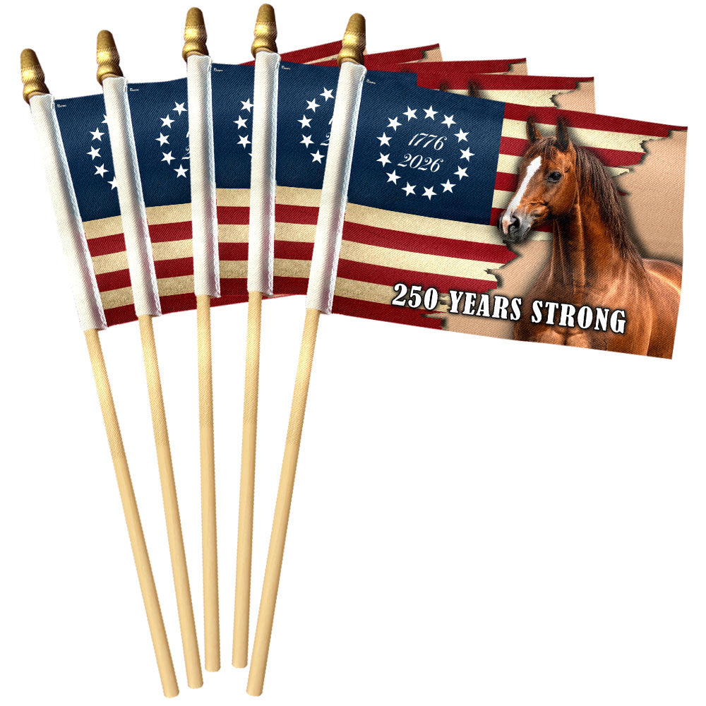 Horse American Flag, 250 Years Strong Patriotic Horse Handheld Flag