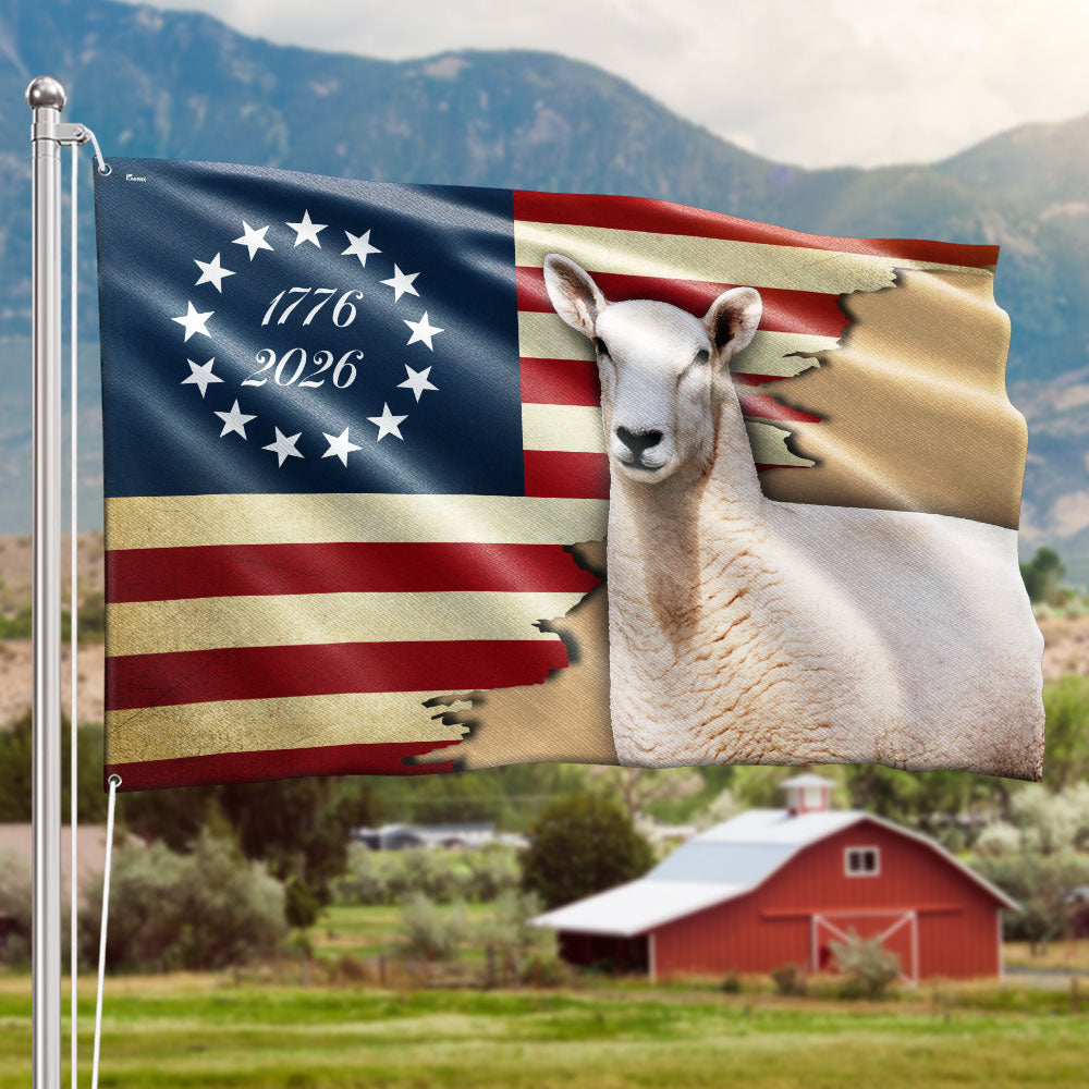 Patriotic Sheep Flag, 1776 2026 Sheep Farmer Farm Life Grommet Flag