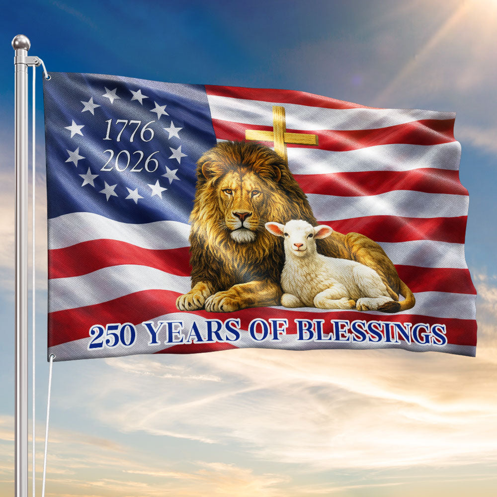 250 Years of Blessings American Grommet Flag,  Jewish The Lamb And Lion of Judah Decor