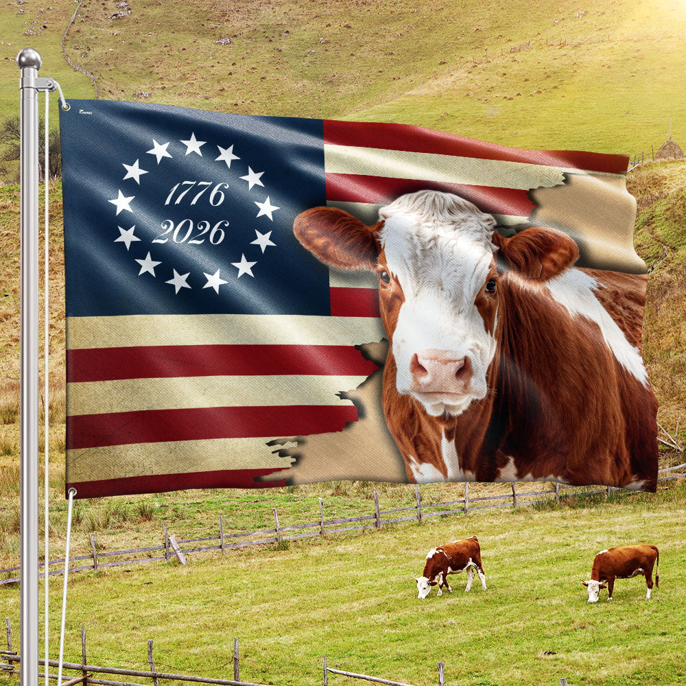 Hertford Cow American Flag, 1776 2026 Proud Cow Farmer Grommet Flag