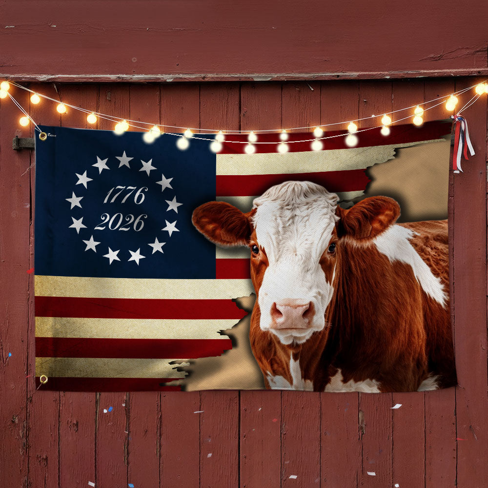 Hertford Cow American Flag, 1776 2026 Proud Cow Farmer Grommet Flag