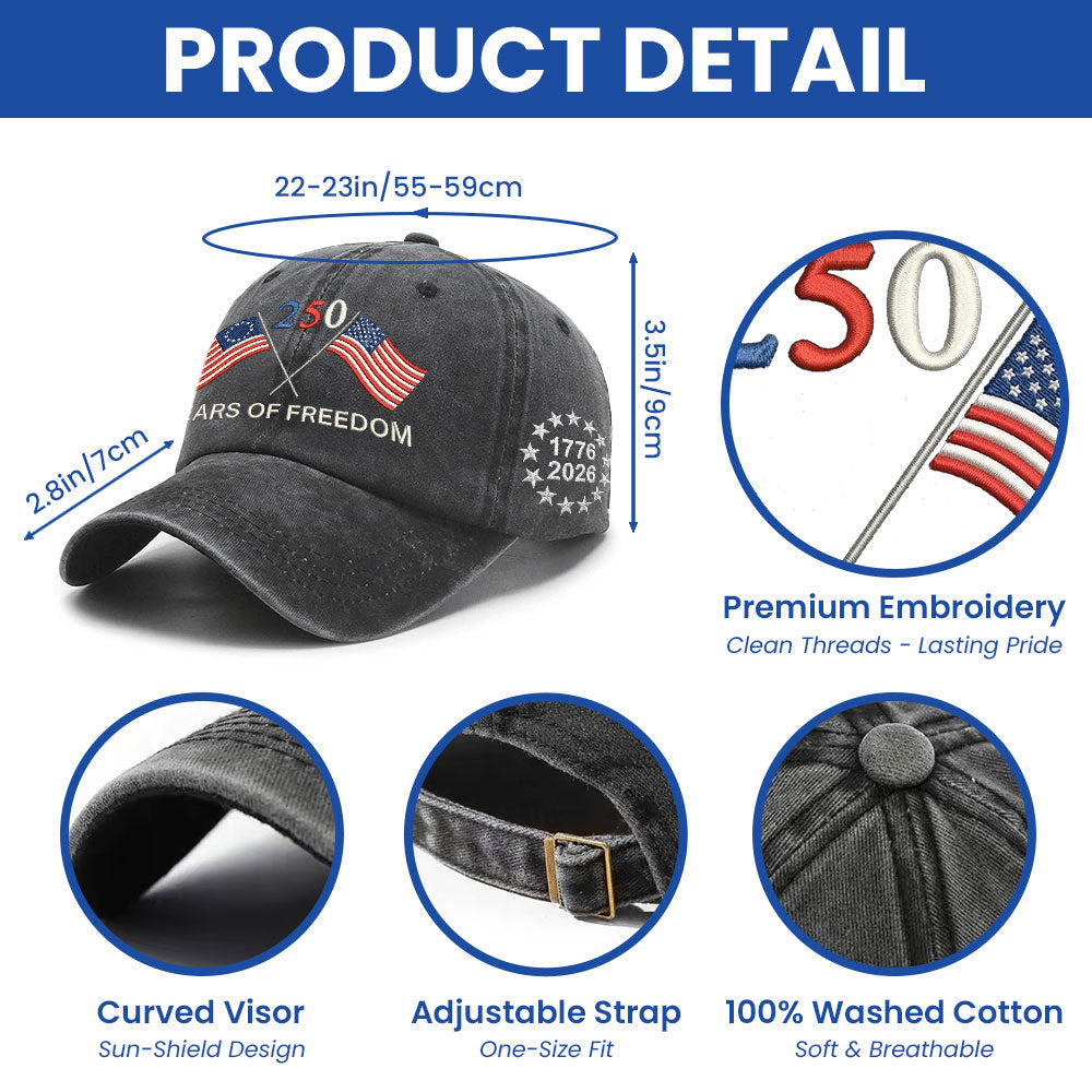 Betsy Ross 250 Years of Freedom Washed Cap with Embroidered American Flag