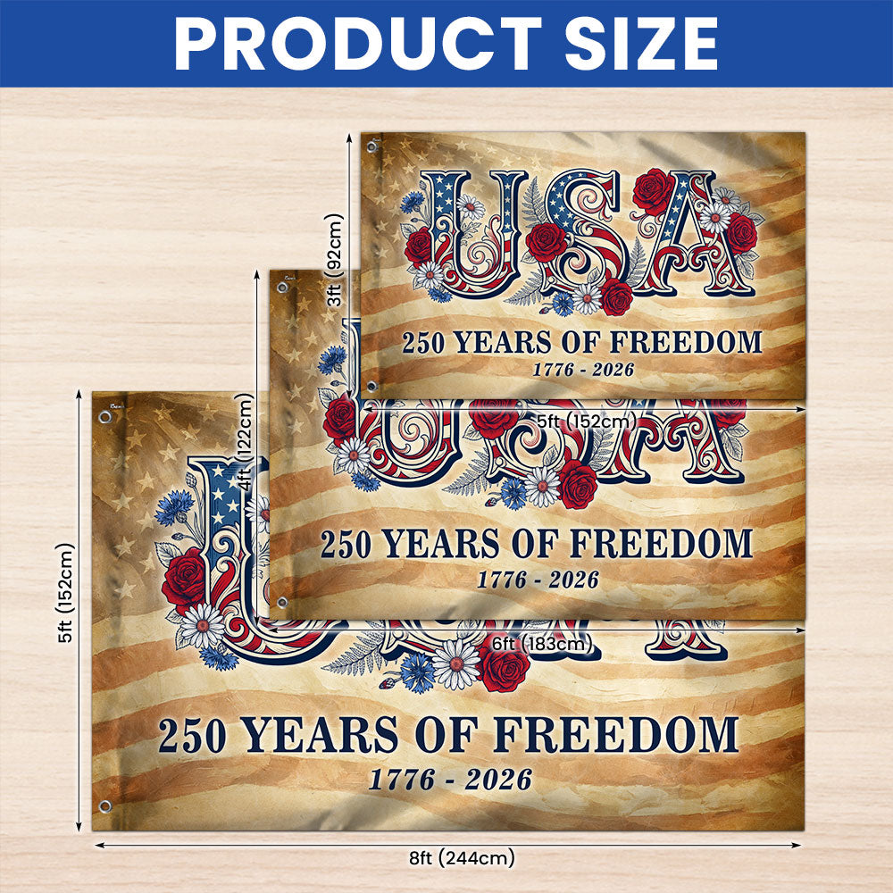 USA American Flag, 250 Years of Freedom Vintage Patriotic Grommet Flag