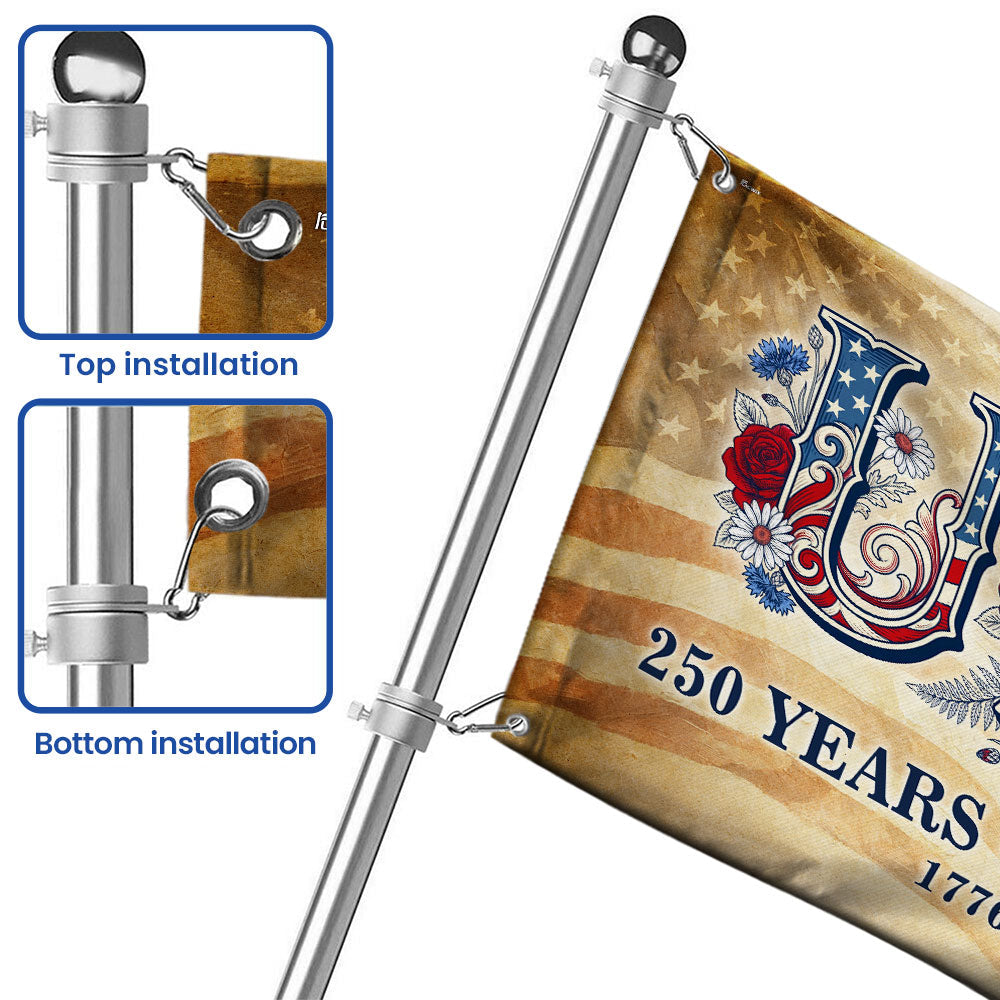 USA American Flag, 250 Years of Freedom Vintage Patriotic Grommet Flag