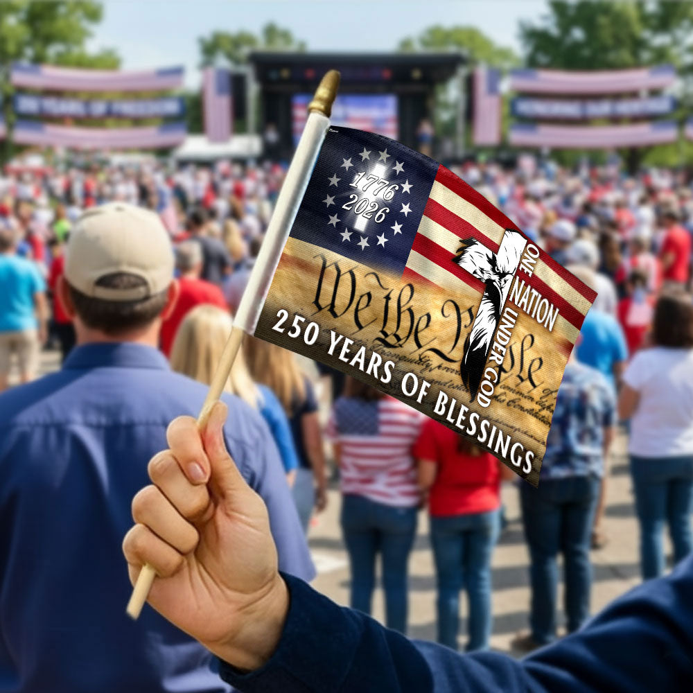 One Nation Under God Flag, 250 Years of Blessings Cross Handheld Flag