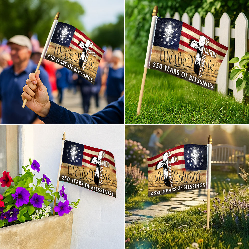 One Nation Under God Flag, 250 Years of Blessings Cross Handheld Flag