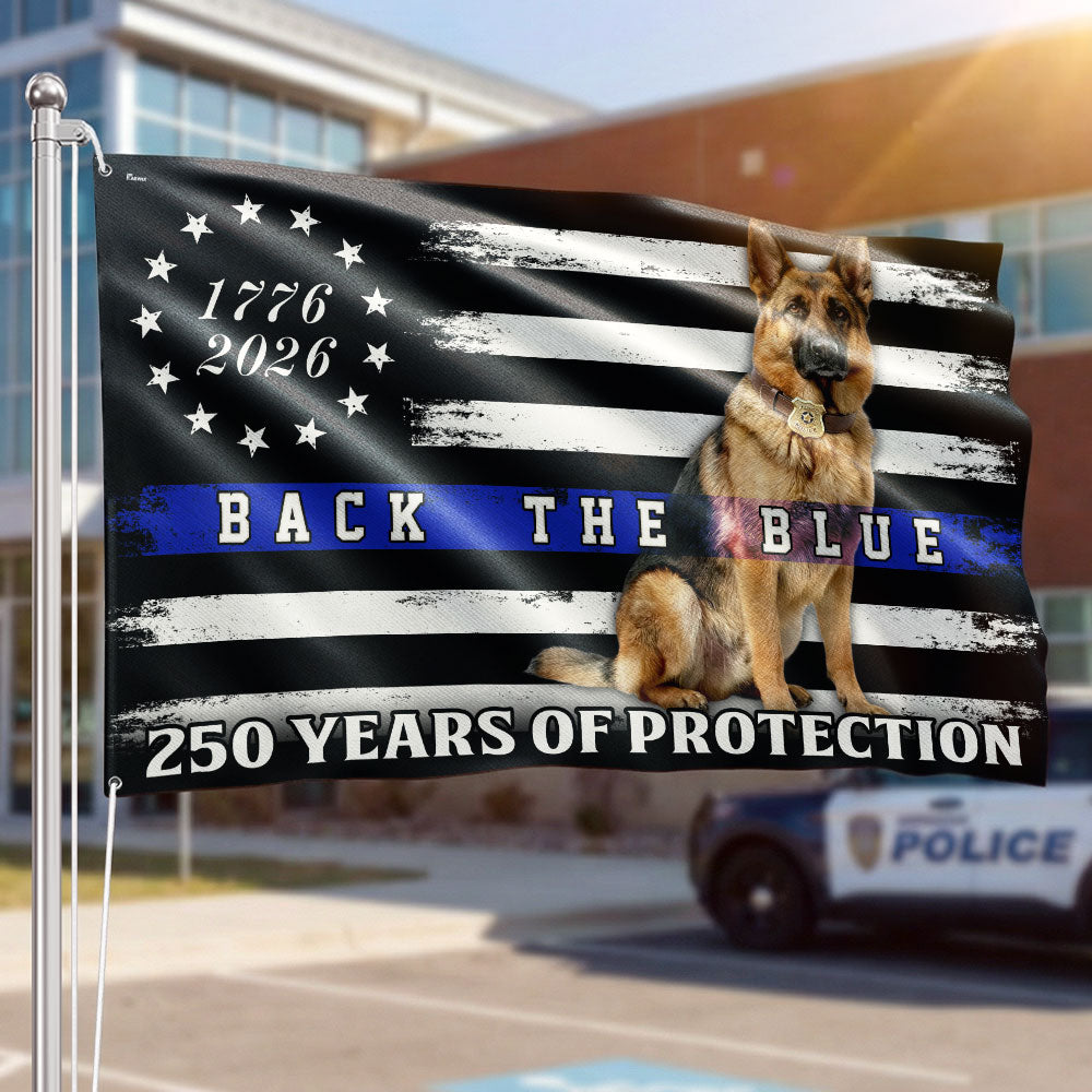 Police US Flag, 1776 2026 German Shepherd Thin Blue Line Grommet Flag