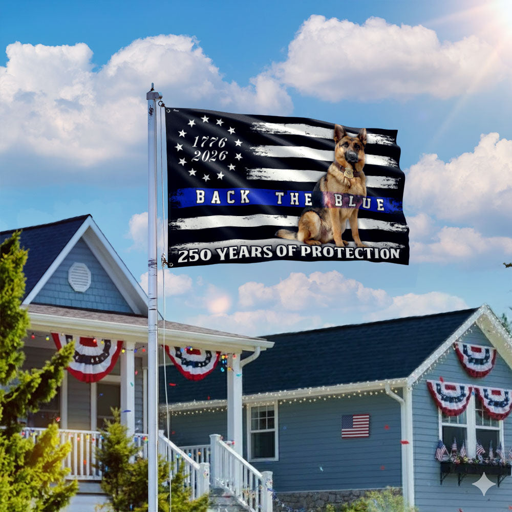 Police US Flag, 1776 2026 German Shepherd Thin Blue Line Grommet Flag