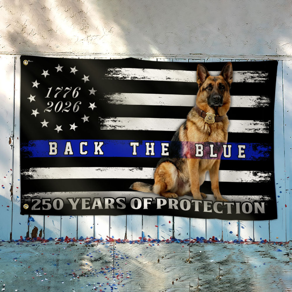 Police US Flag, 1776 2026 German Shepherd Thin Blue Line Grommet Flag