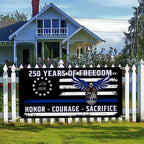 Police Thin Blue Line Flag Fence Banner for 250 Years of Freedom Decor