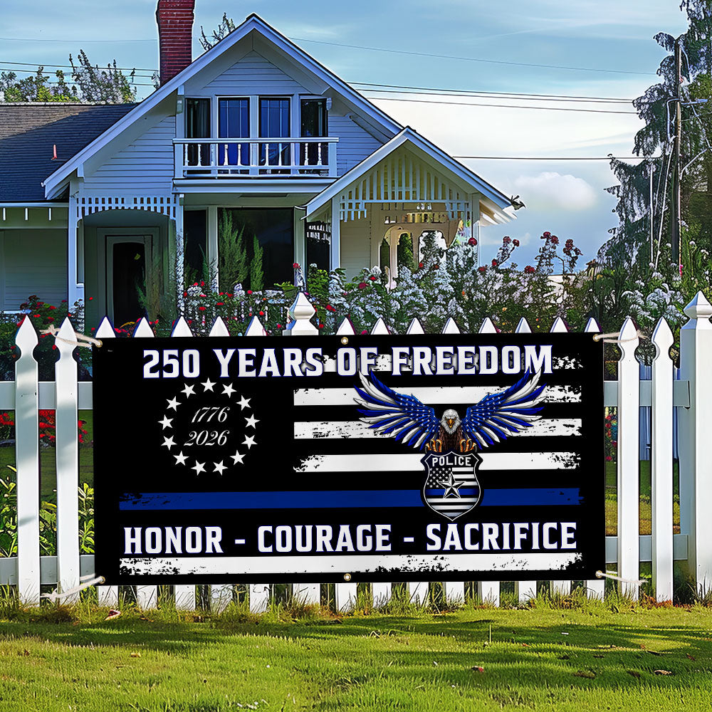 Police Thin Blue Line Flag Fence Banner for 250 Years of Freedom Decor