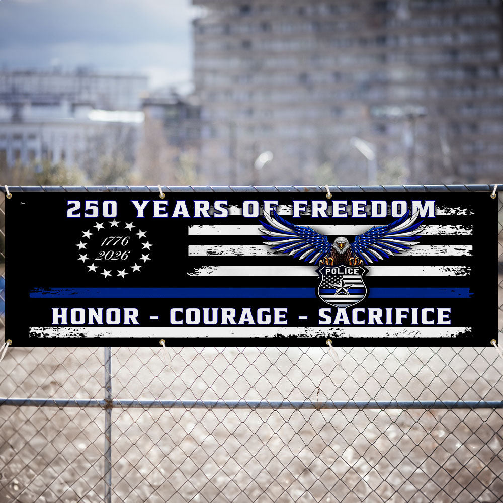 Police Thin Blue Line Flag Fence Banner for 250 Years of Freedom Decor