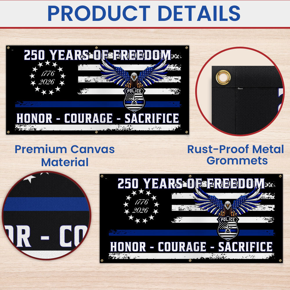 Police Thin Blue Line Flag Fence Banner for 250 Years of Freedom Decor