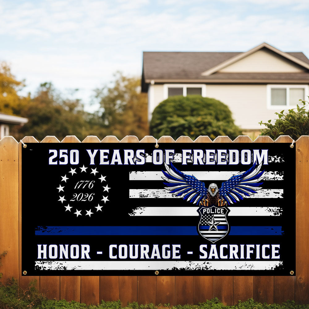 Police Thin Blue Line Flag Fence Banner for 250 Years of Freedom Decor