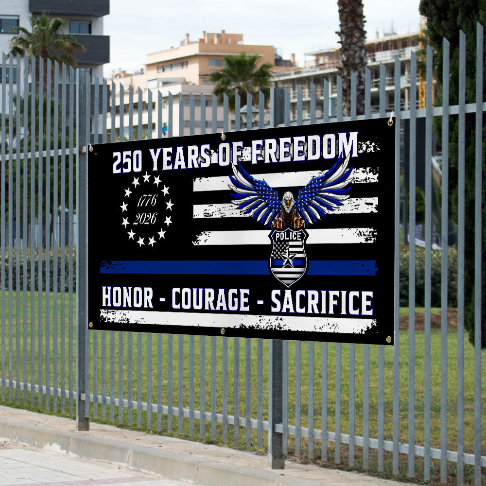 Police Thin Blue Line Flag Fence Banner for 250 Years of Freedom Decor