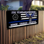 Police Thin Blue Line Flag Fence Banner for 250 Years of Freedom Decor