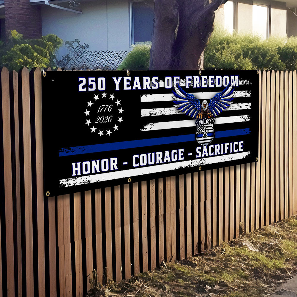 Police Thin Blue Line Flag Fence Banner for 250 Years of Freedom Decor