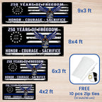 Police Thin Blue Line Flag Fence Banner for 250 Years of Freedom Decor