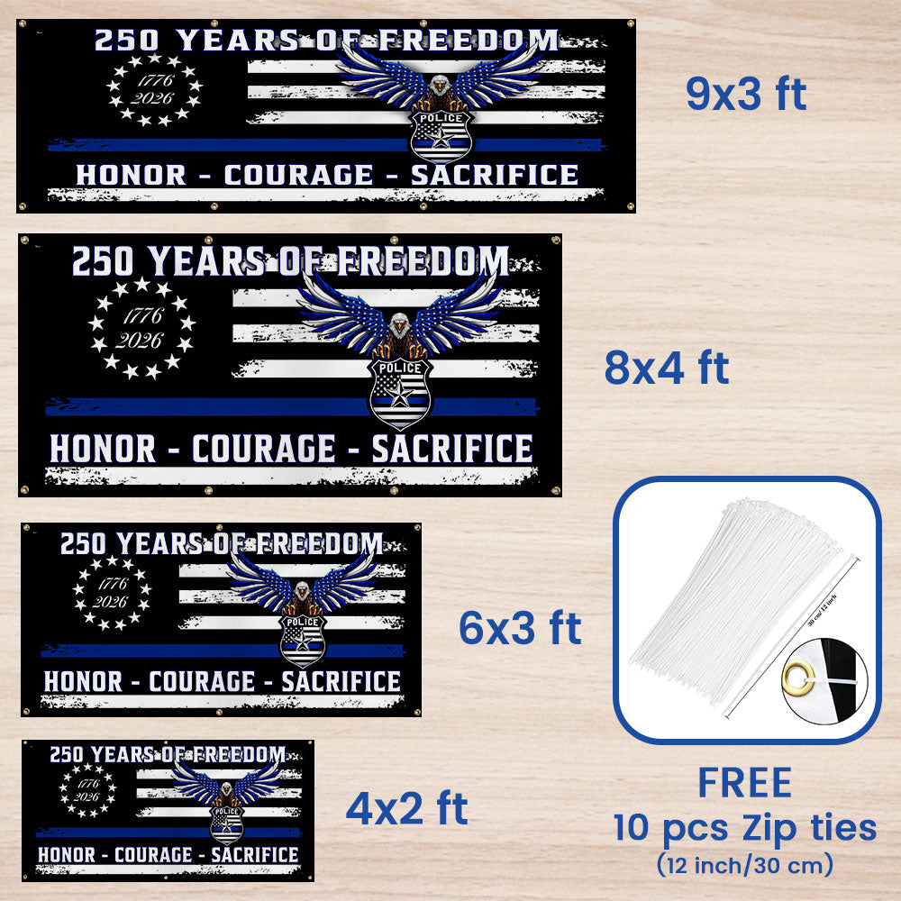 Police Thin Blue Line Flag Fence Banner for 250 Years of Freedom Decor