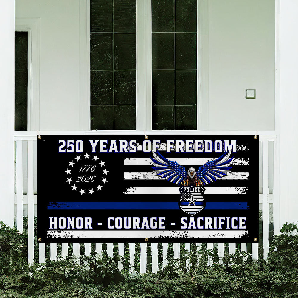 Police Thin Blue Line Flag Fence Banner for 250 Years of Freedom Decor