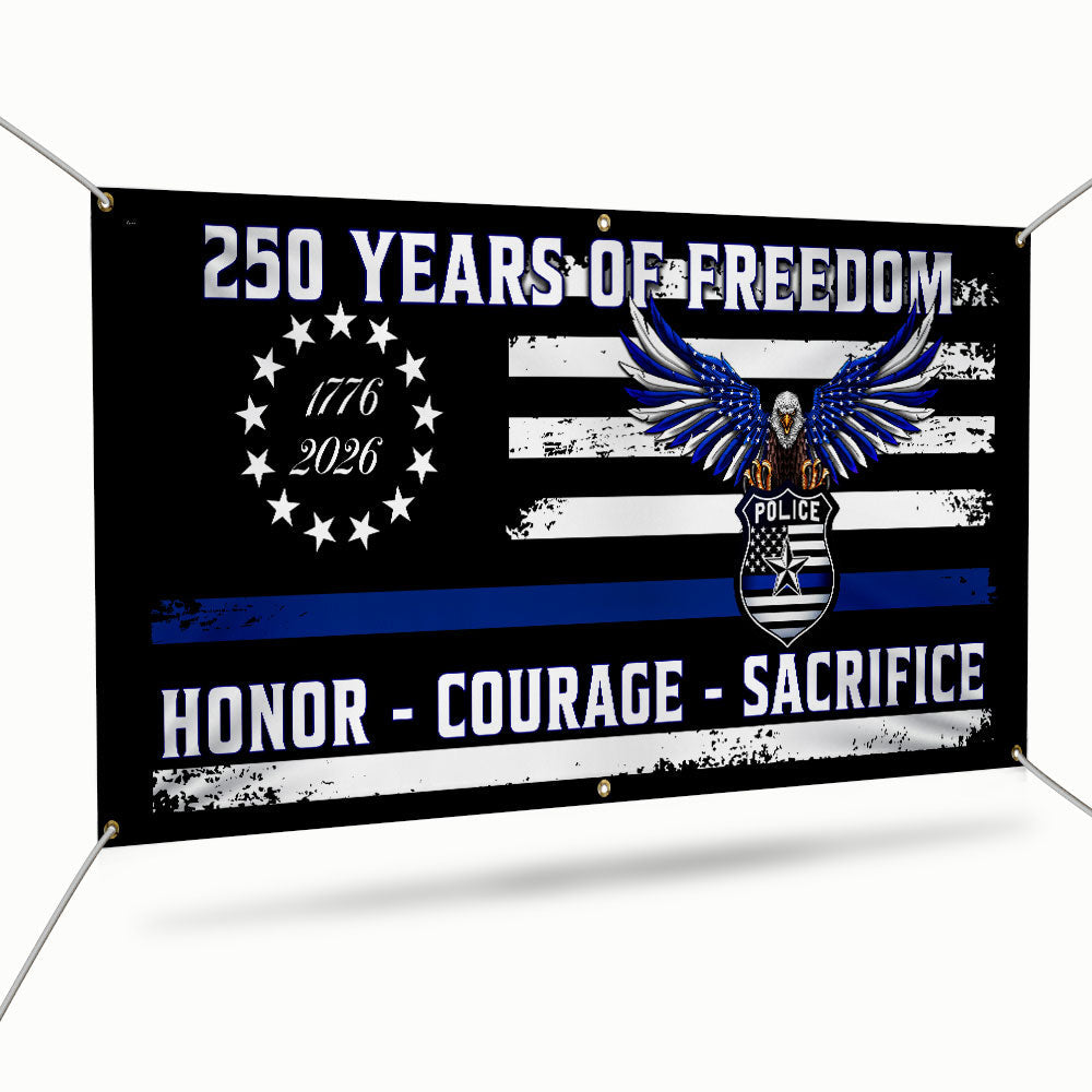 Police Thin Blue Line Flag Fence Banner for 250 Years of Freedom Decor