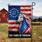 Horse Farmhouse Flag, 250 Years Strong Patriotic White Horse US Flag