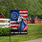 Horse Farmhouse Flag, 250 Years Strong Patriotic White Horse US Flag