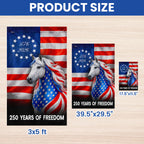 Horse Farmhouse Flag, 250 Years Strong Patriotic White Horse US Flag