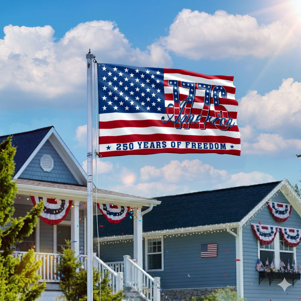 Patriotic American Flag, 1776 America 250 Years of Freedom Grommet Flag