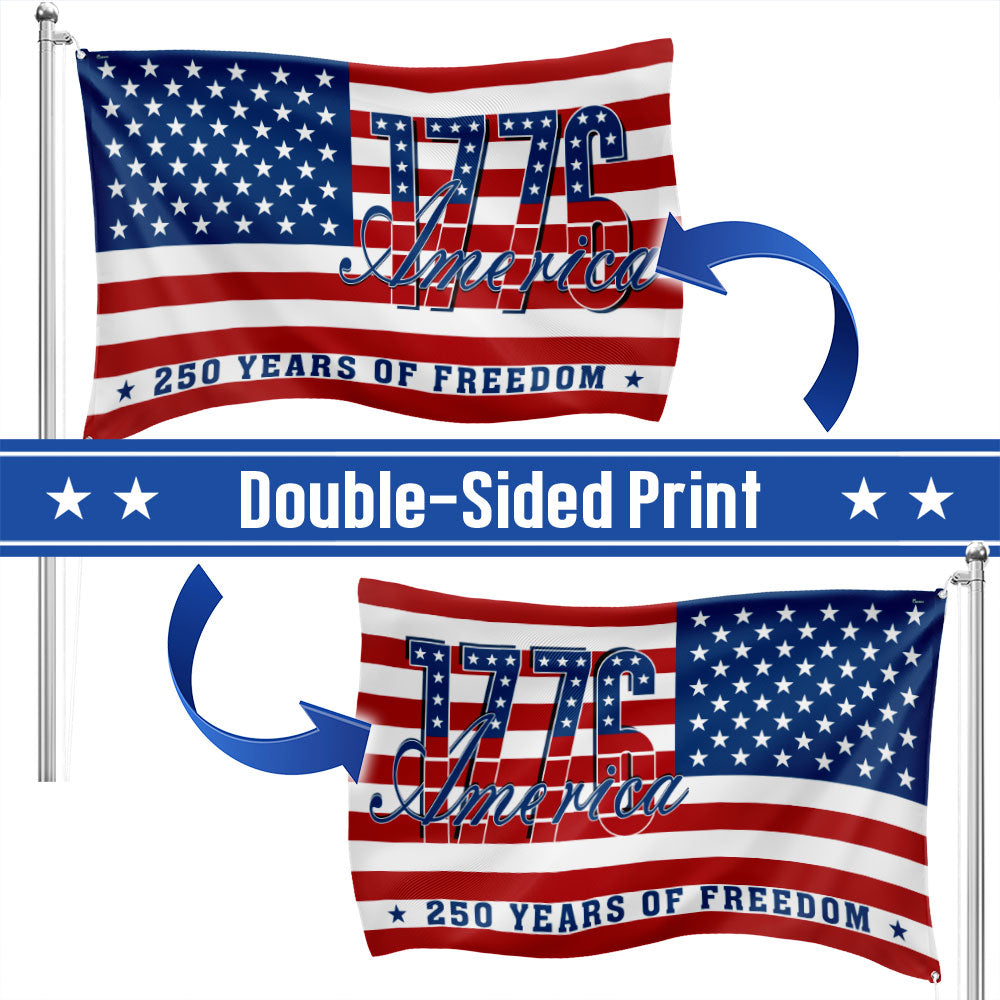 Patriotic American Flag, 1776 America 250 Years of Freedom Grommet Flag