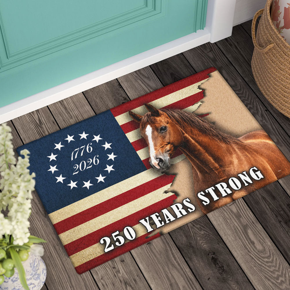 250 Years Strong Patriotic Horse American Flag Doormat