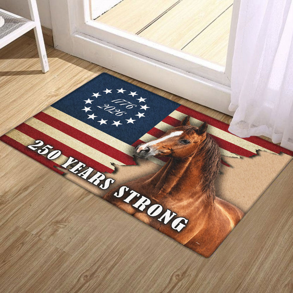 250 Years Strong Patriotic Horse American Flag Doormat