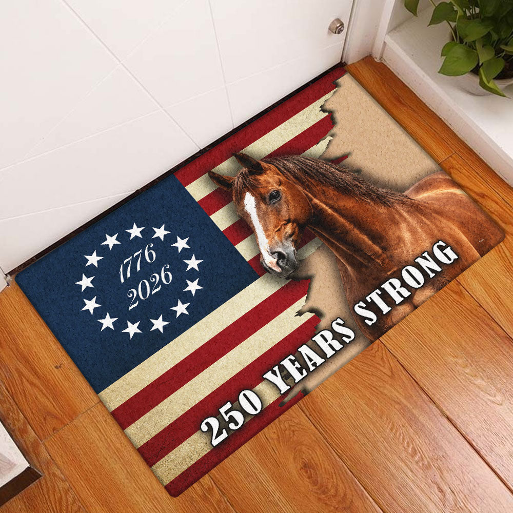 250 Years Strong Patriotic Horse American Flag Doormat